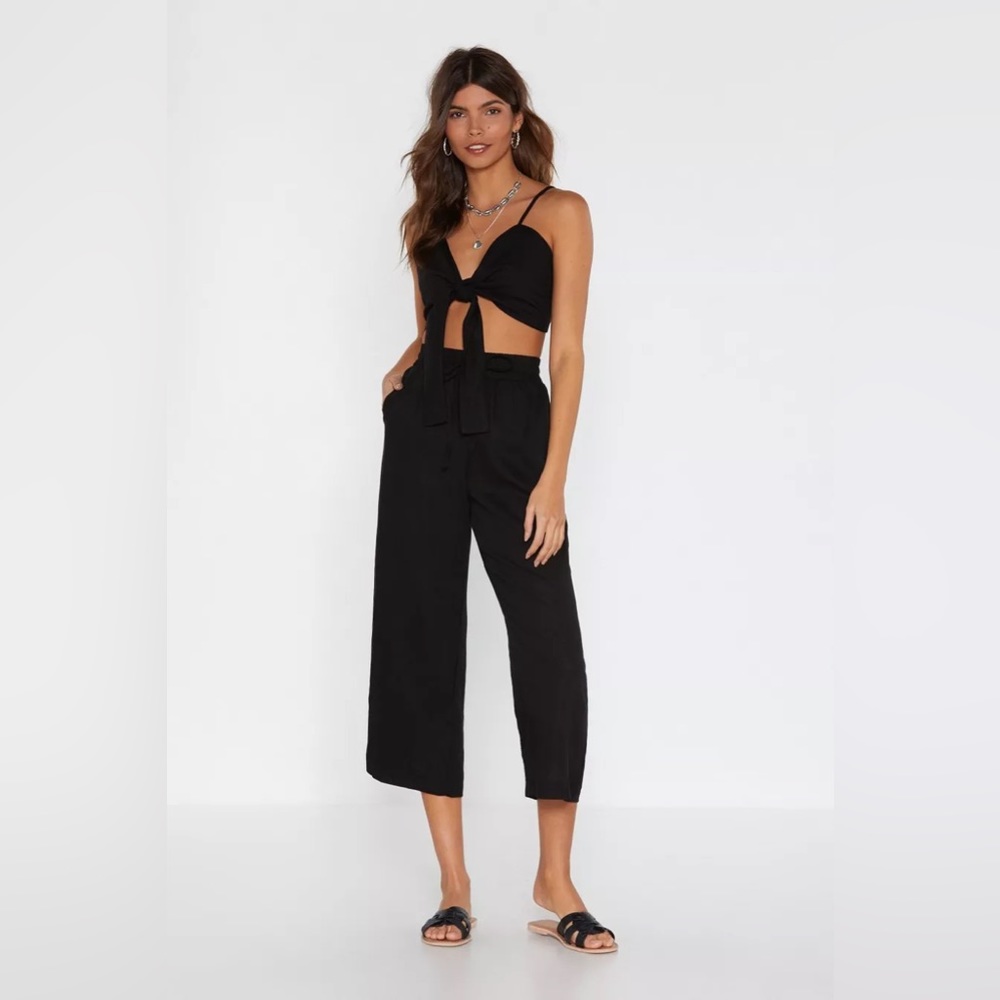 Nasty Gal Is It Crop In Here Knot Linen Top ONLY